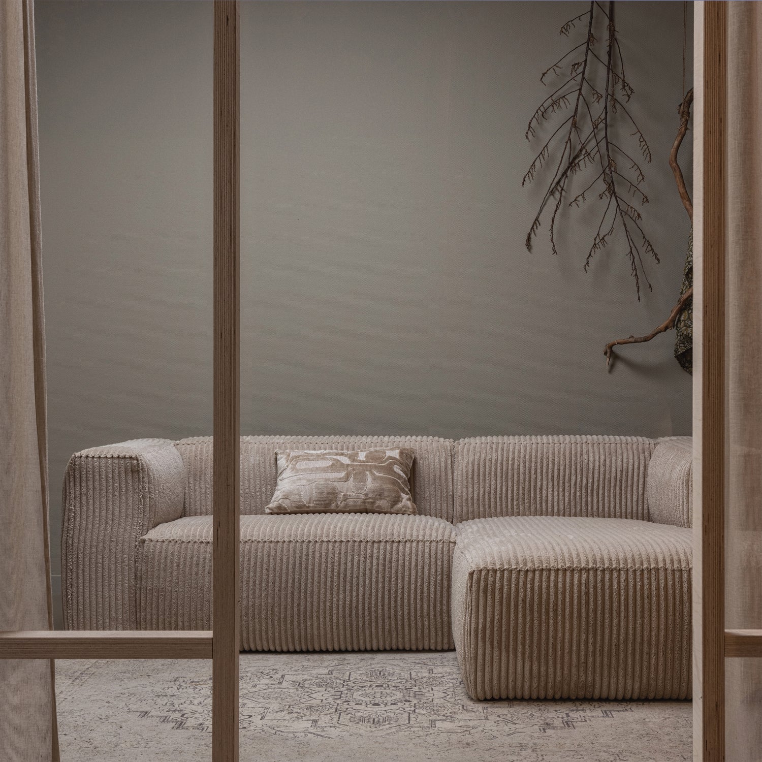 Kampinė sofa BEAN, dešinė pusė, Travertin audinys