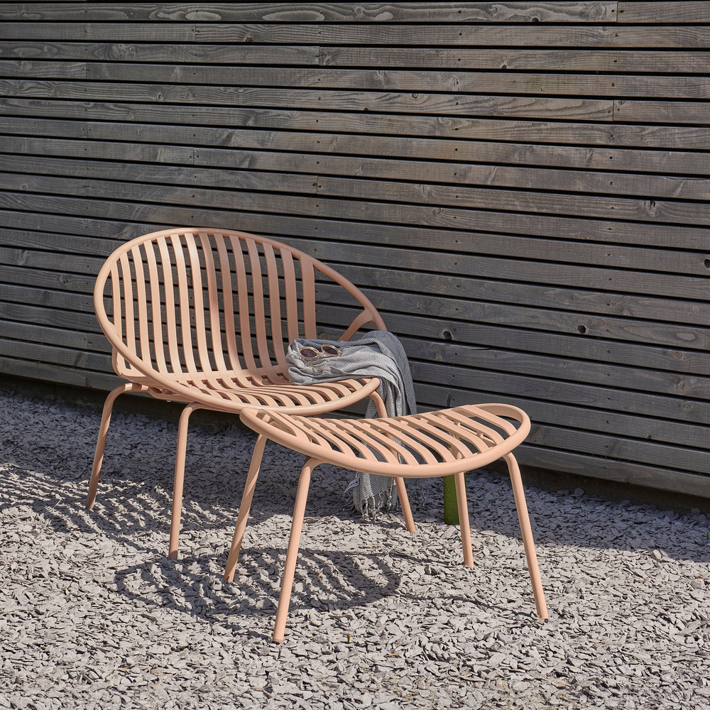 BRUCE GARDEN ARMCHAIR + HOCKER SALMON PINK