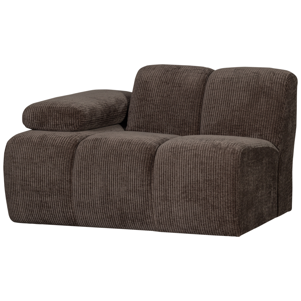 1-seater sofa MOJO with left armrest, ribbed fabric, brown