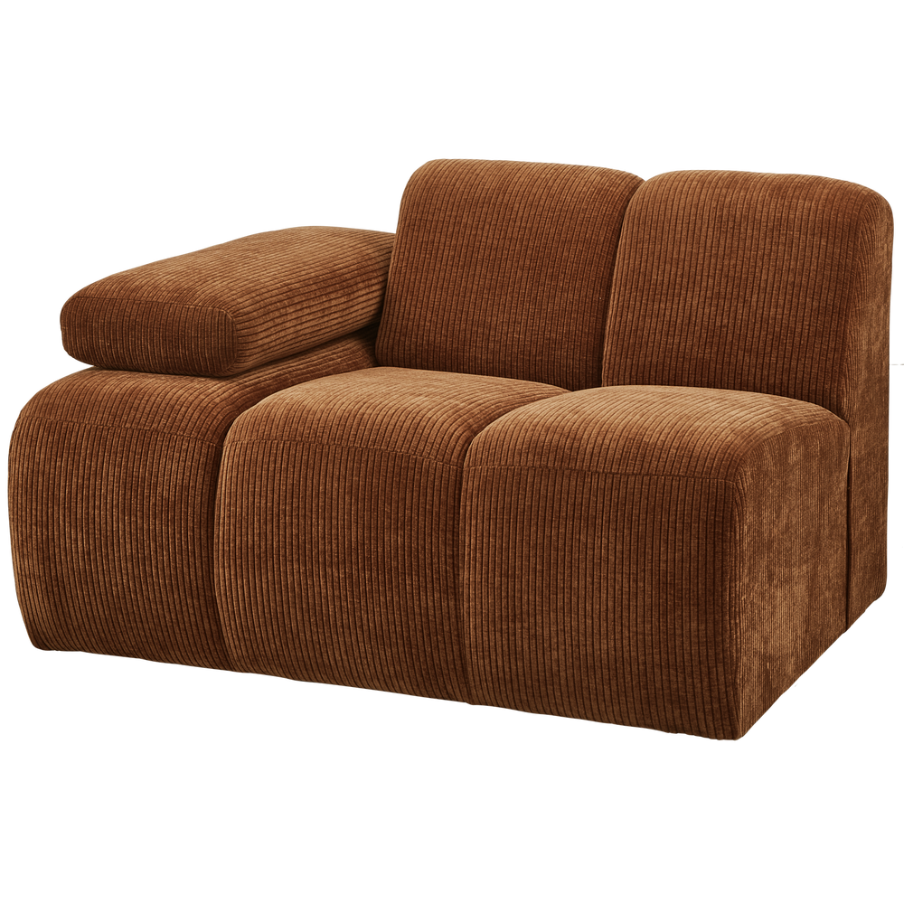 1-seater sofa MOJO with left armrest, ribbed fabric, brownish-orange