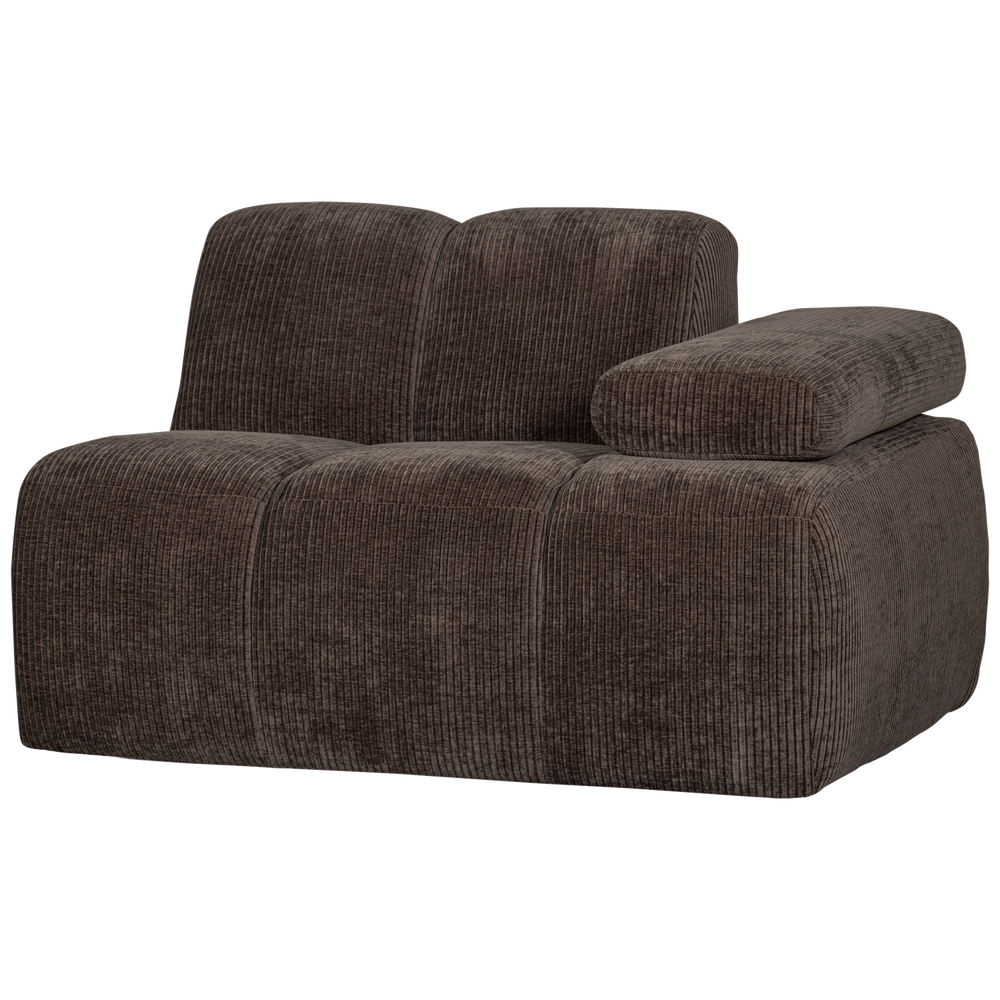 1-seater sofa MOJO with right armrest, ribbed fabric, brown