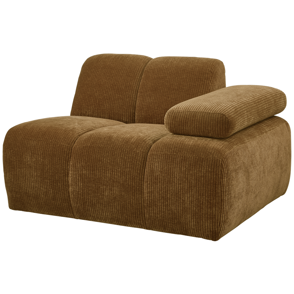 1-seater sofa MOJO with right armrest, ribbed fabric, honey yellow