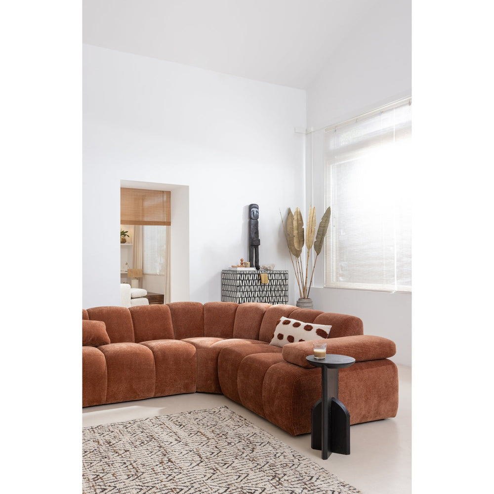 Corner sofa MOJO, right-hand, ribbed fabric, brownish-red