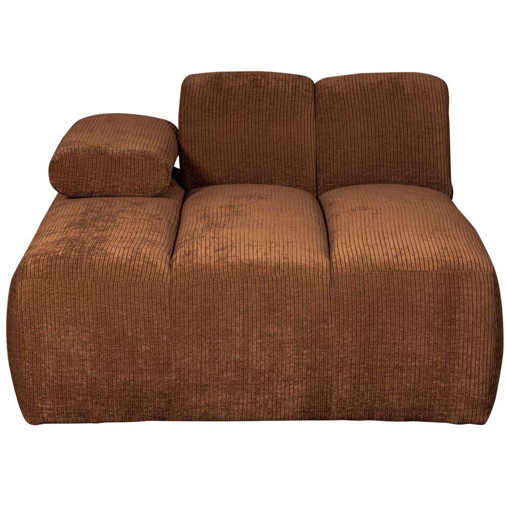 MOJO chaise longue left, ribbed fabric, rust brown