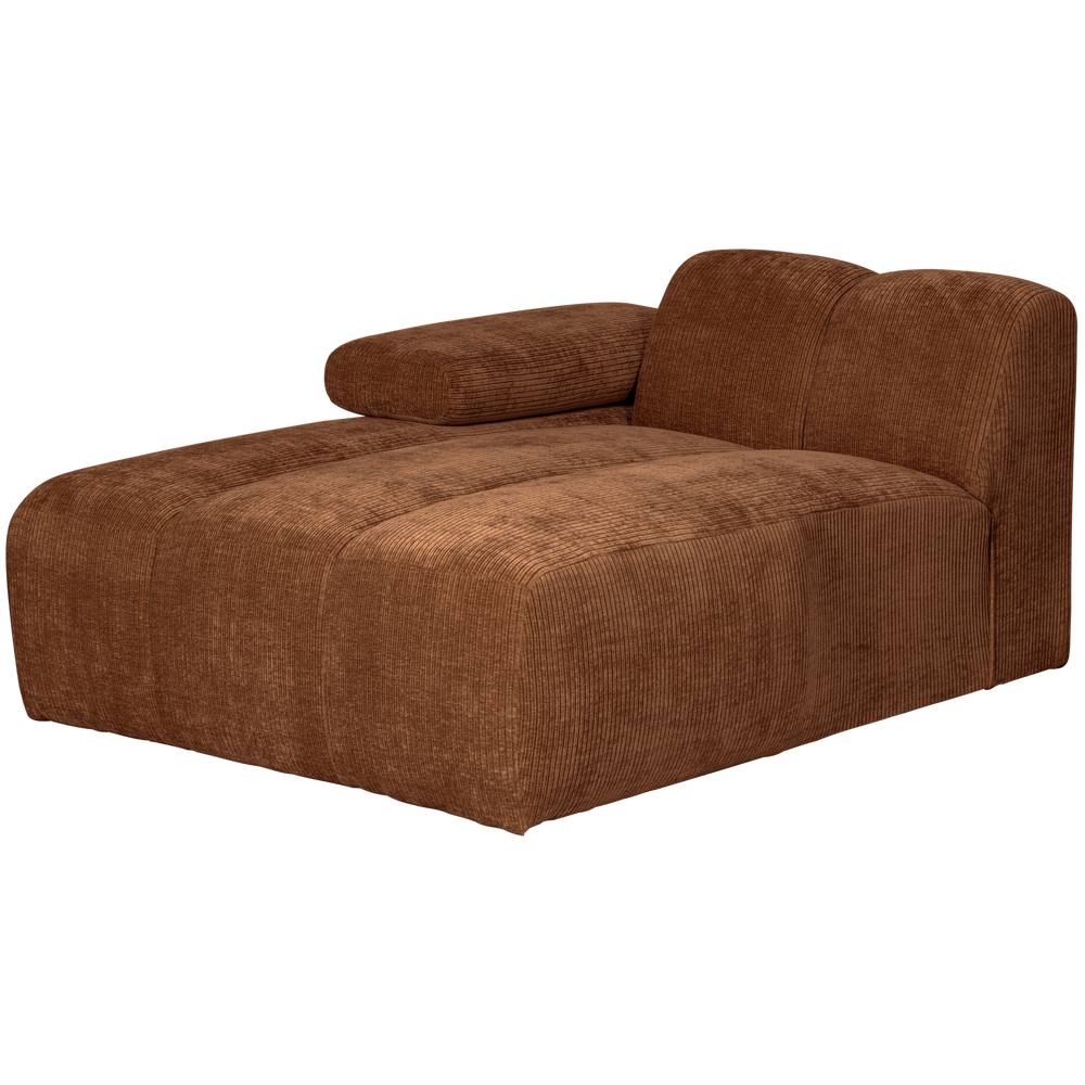 MOJO chaise longue left, ribbed fabric, rust brown