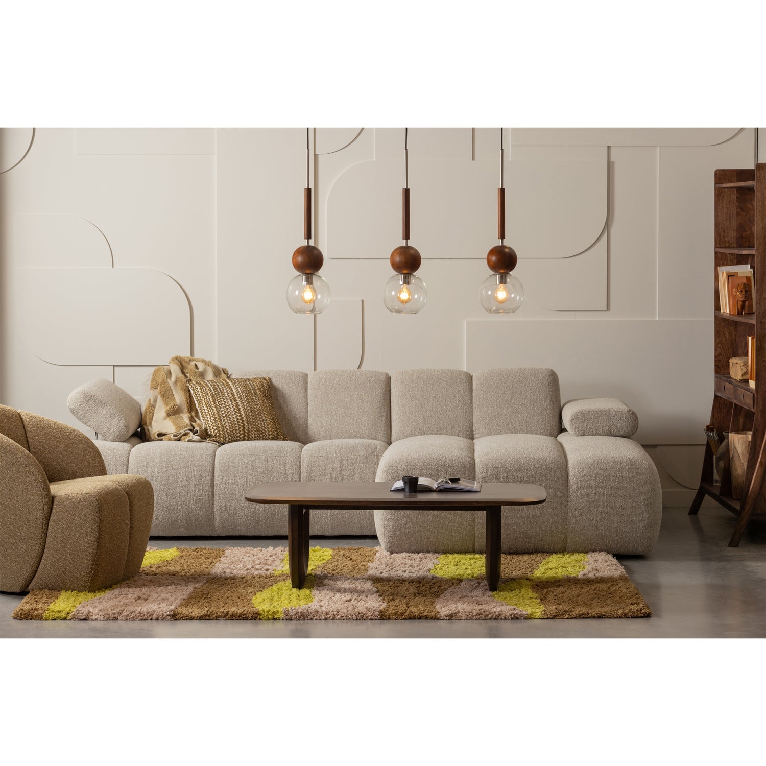 Fotelis MOJO, bouclé geltonai rudas melanžas