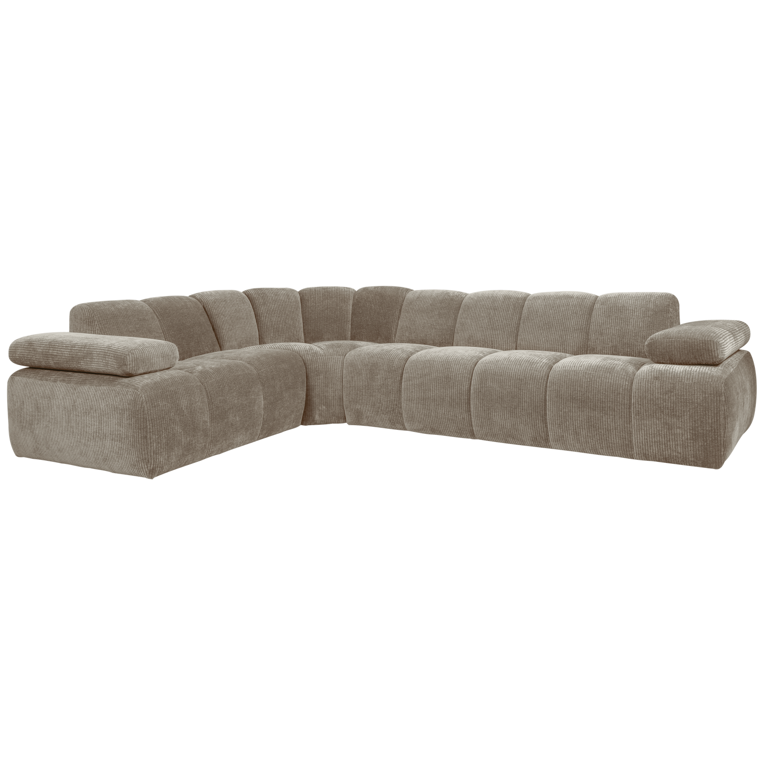 Kampinė sofa MOJO kairėje, rifliuotas audinys, medaus geltonumo