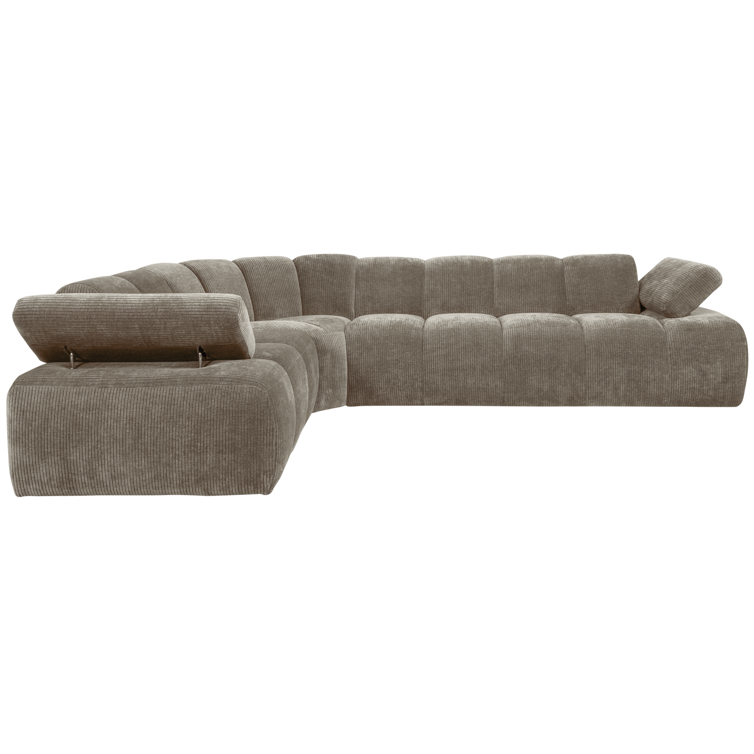 Kampinė sofa MOJO kairėje, rifliuotas audinys, medaus geltonumo