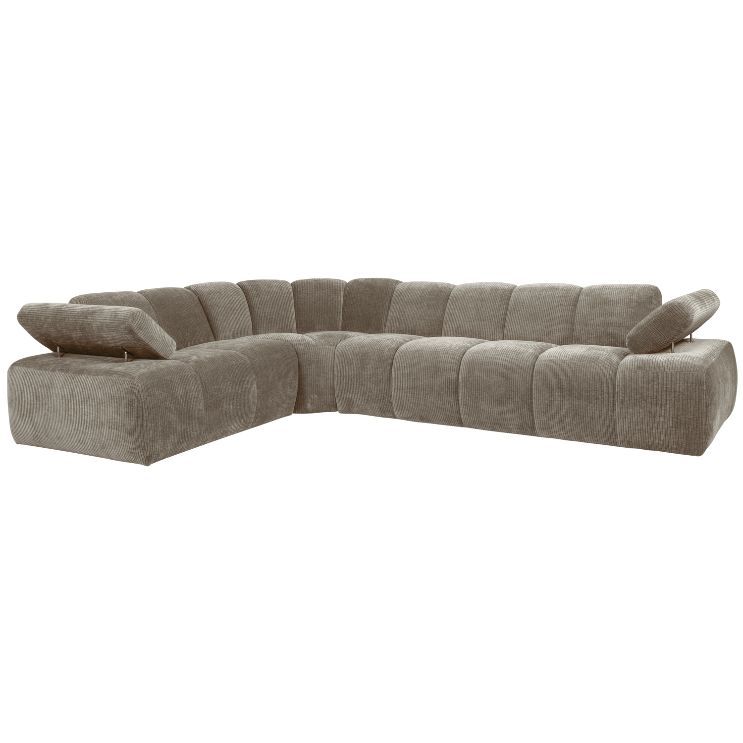 Kampinė sofa MOJO kairėje, rifliuotas audinys, medaus geltonumo