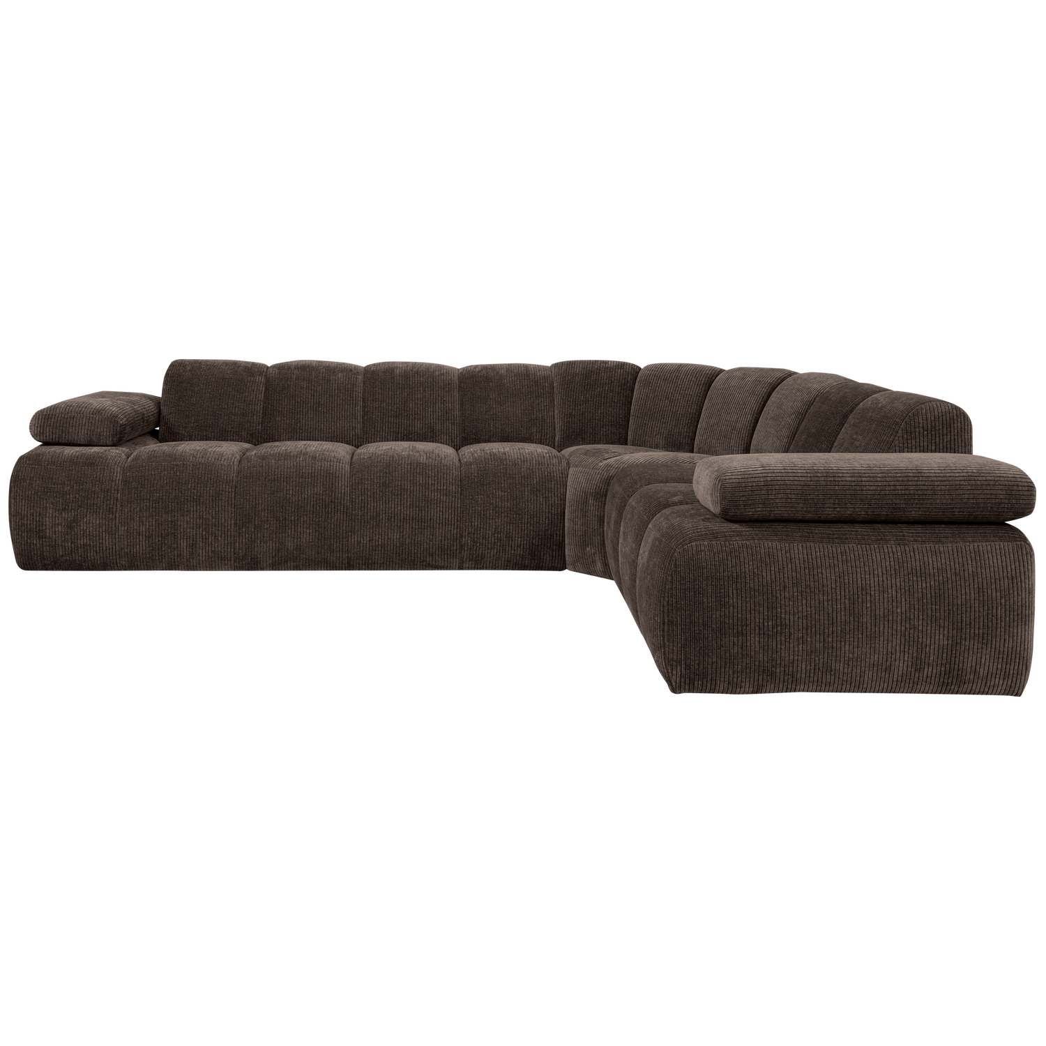 Kampinė sofa MOJO, dešinėje, rifliuotas audinys, ruda