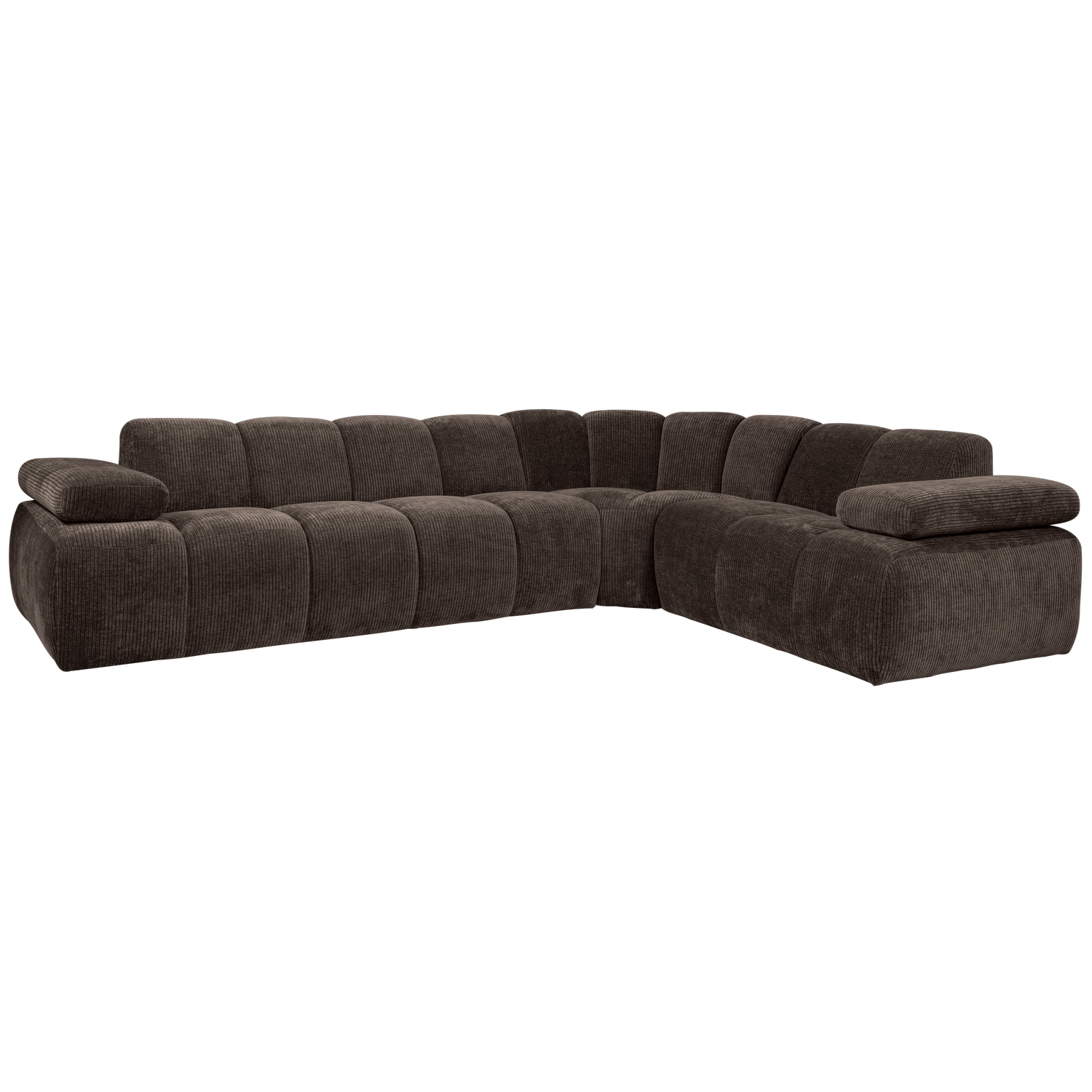 Kampinė sofa MOJO, dešinėje, rifliuotas audinys, ruda