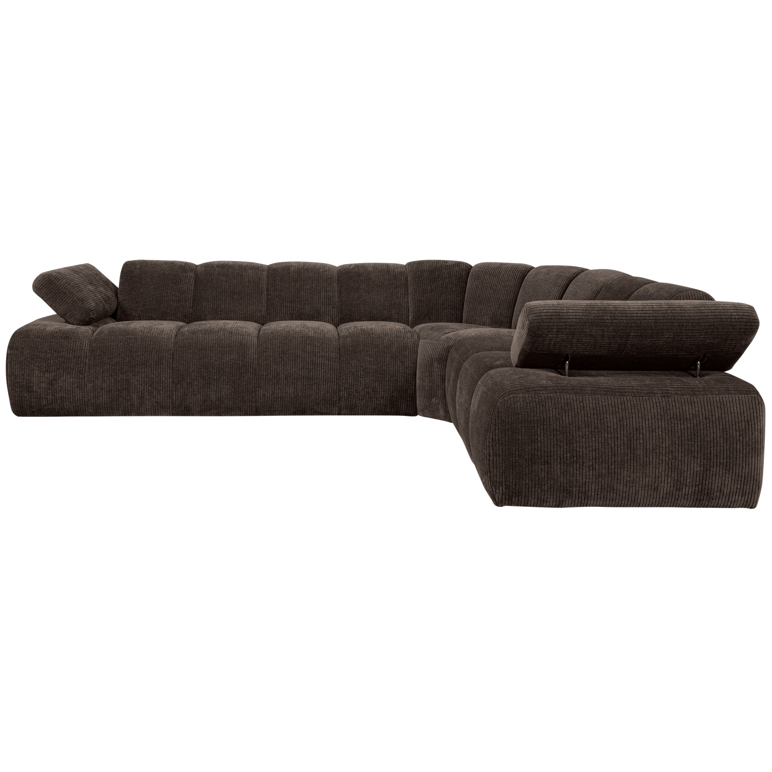 Kampinė sofa MOJO, dešinėje, rifliuotas audinys, ruda