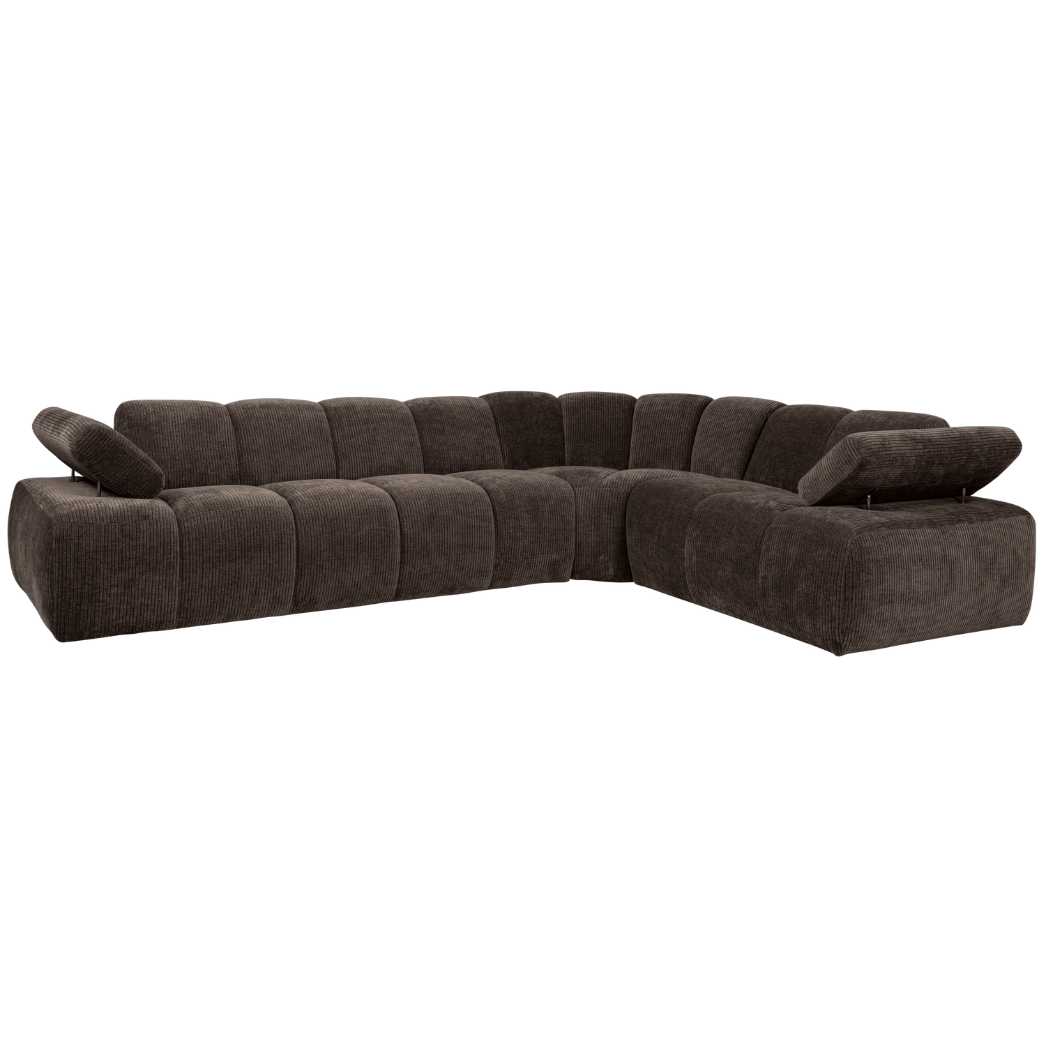 Kampinė sofa MOJO, dešinėje, rifliuotas audinys, ruda