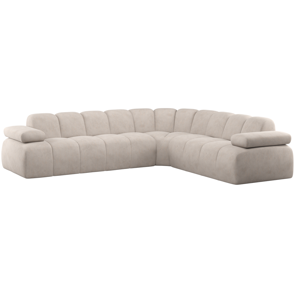 Kampinė sofa MOJO, dešinioji audinys reljefinės tekstūros, ecru spalvos