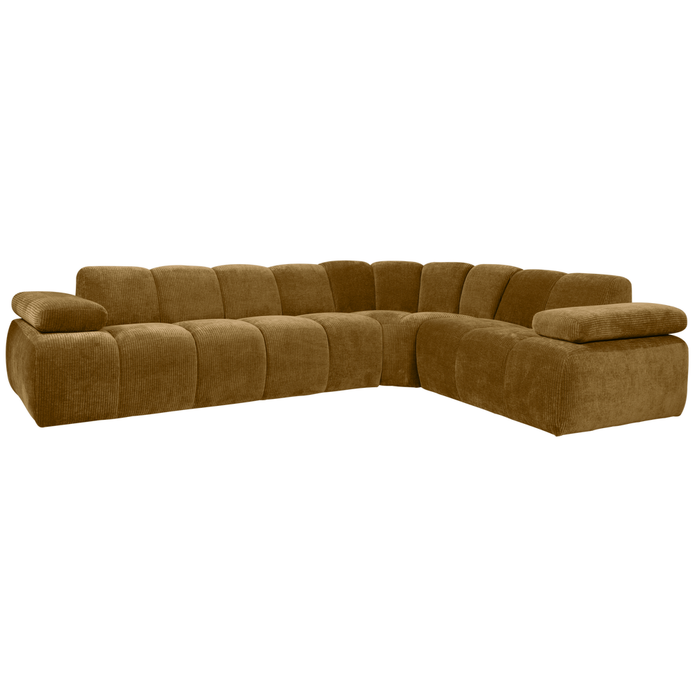 Corner sofa MOJO, right, ribbed fabric, honey yellow
