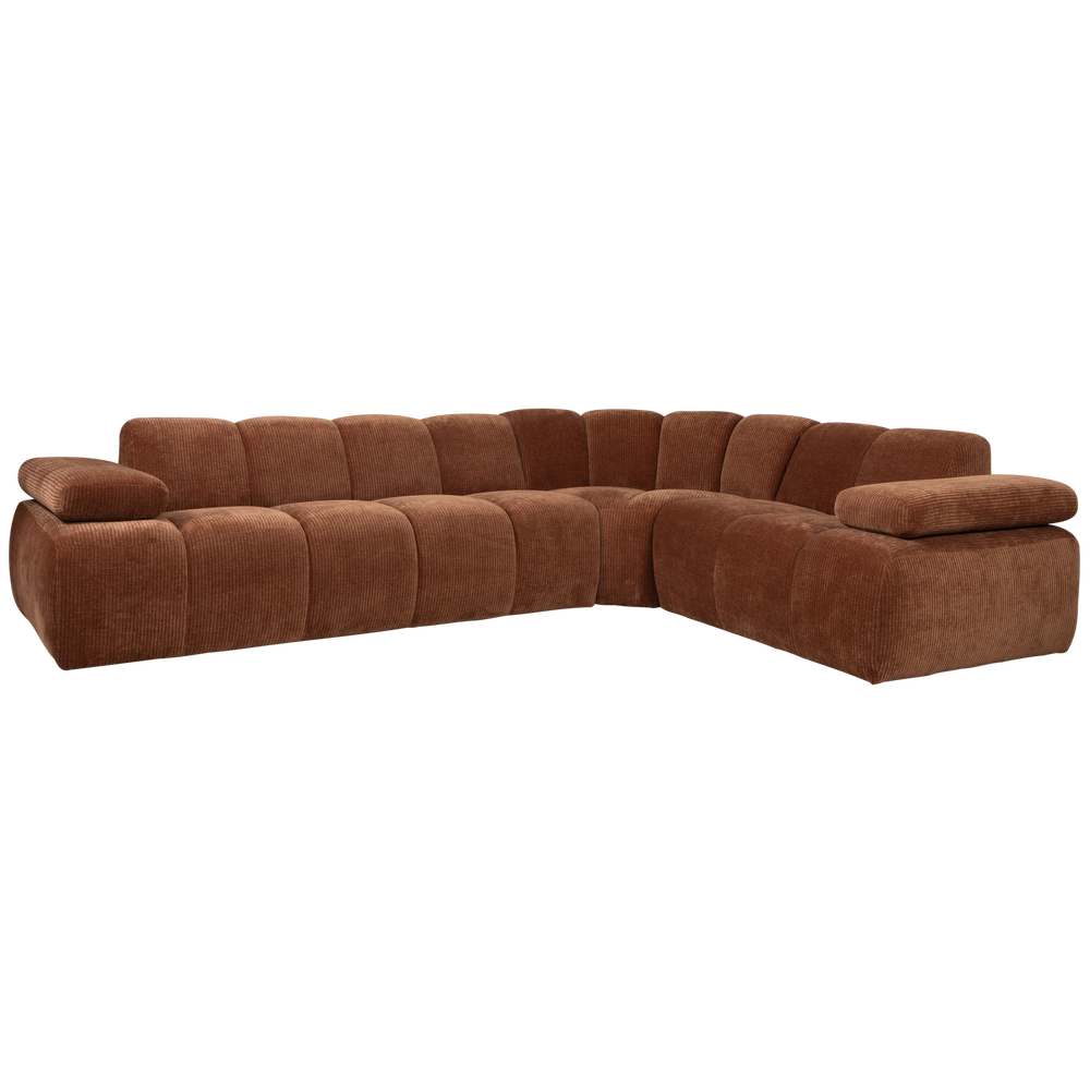 Kampinė sofa MOJO, dešinėje, rifliuotas audinys, rusvai ruda