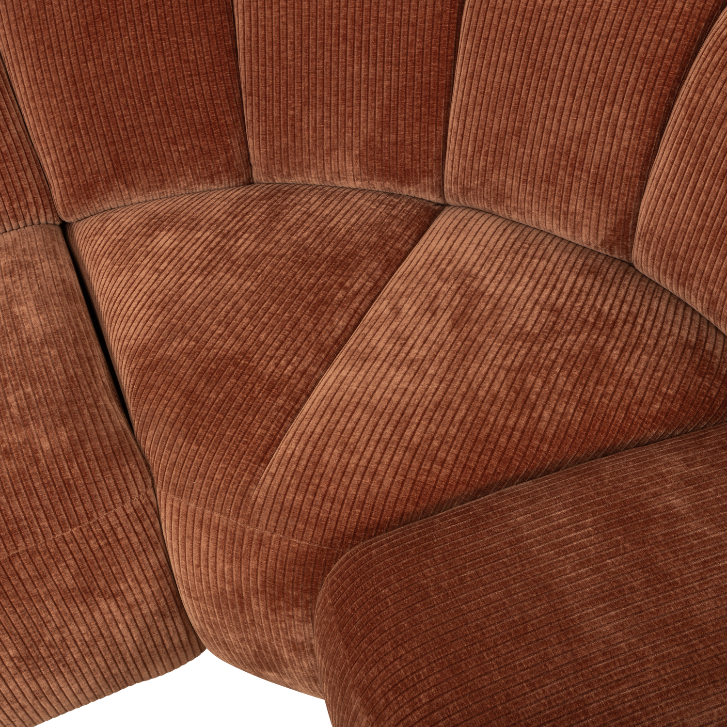 Kampinė sofa MOJO, dešinėje, rifliuotas audinys, rusvai ruda