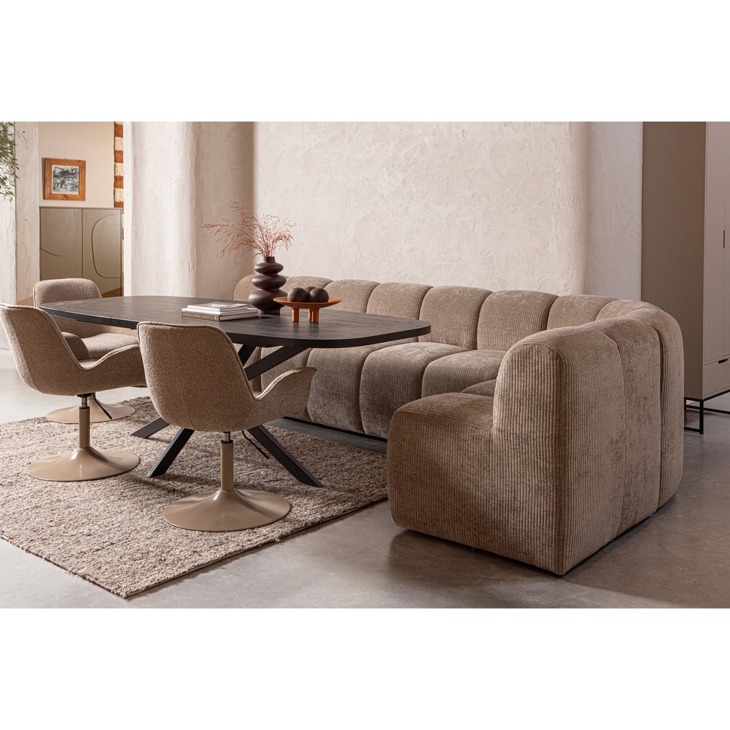 Valgomojo suoliukas su atlošu MOJO, dryžuotas audinys, geltonas