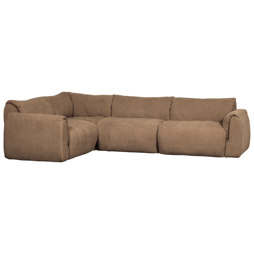 Kampinė sofa BAGGY, kairė, austas šenilo audinys, ruda spalva