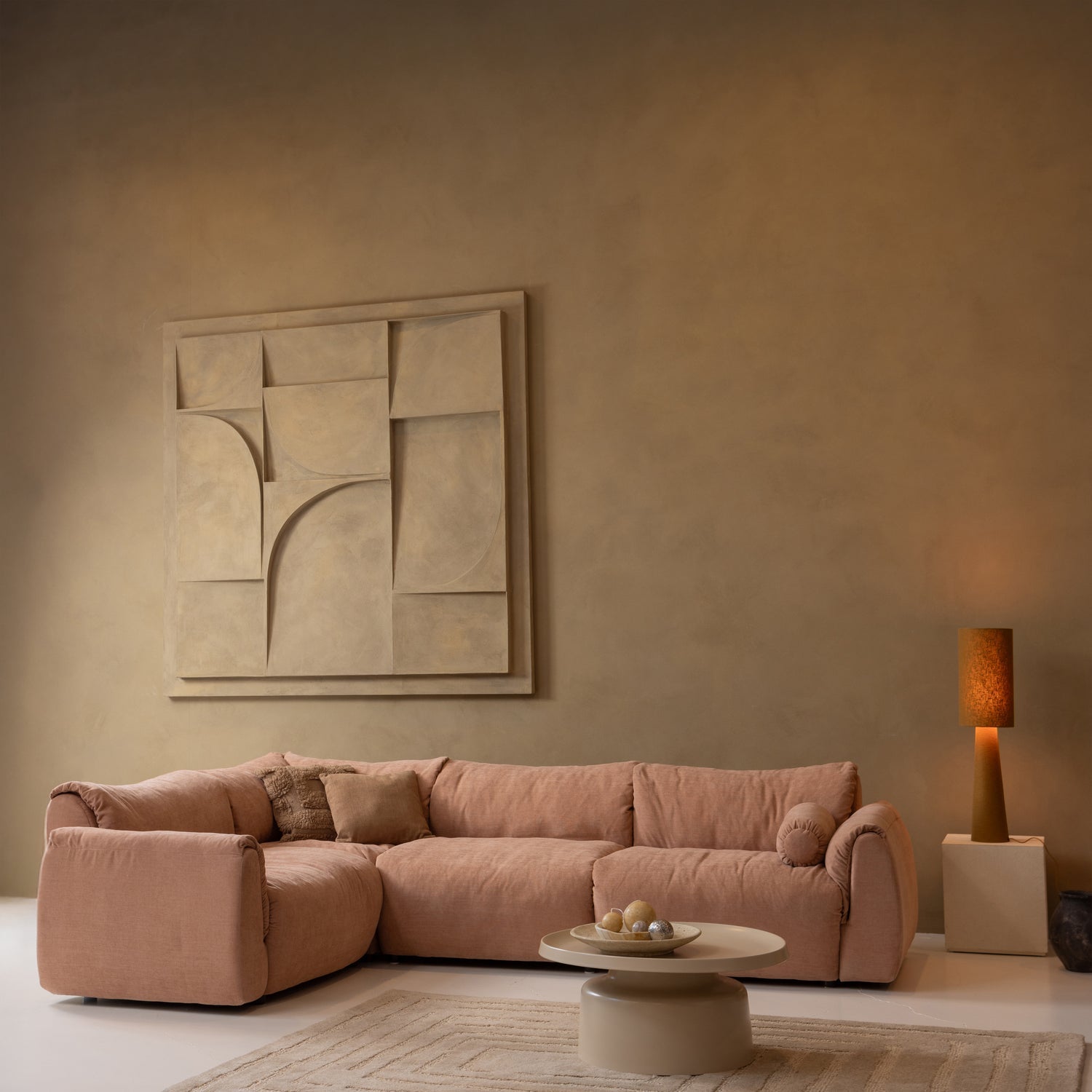 Kampinė sofa BAGGY, kairė, austas šenilo audinys, sena rožinė spalva