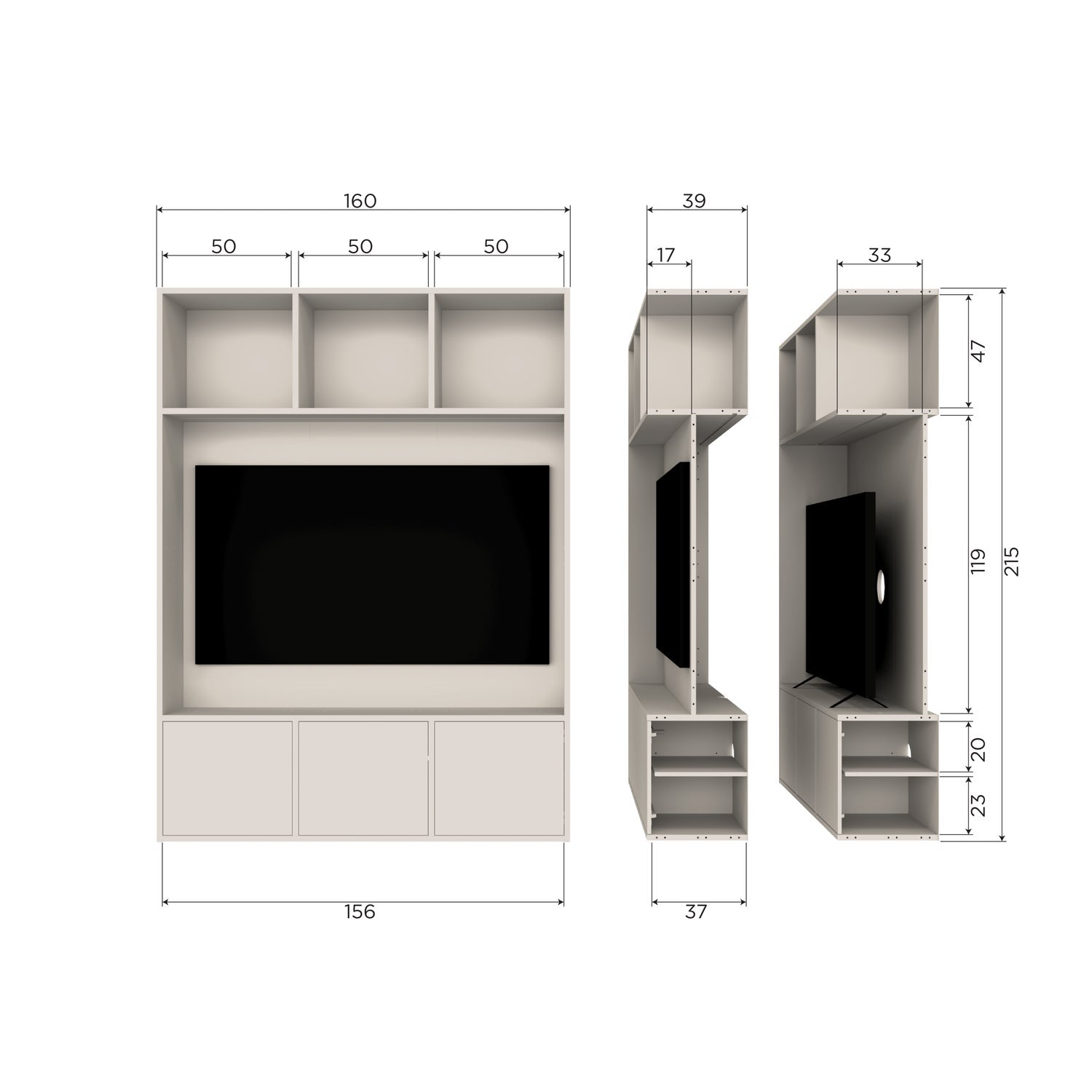 TV spinta MEGGY 160 cm pušis dulkės