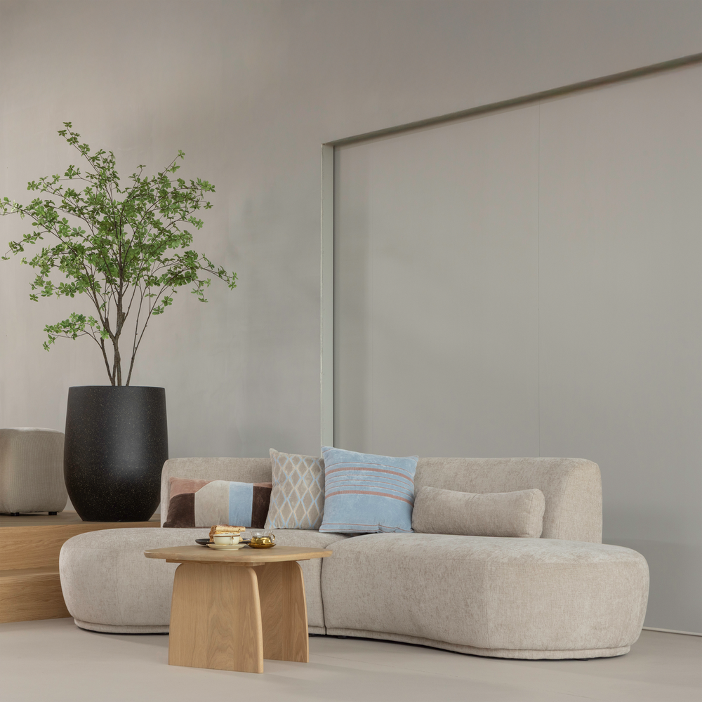 Pusapvalė sofa BATAVIER, 4-vietė, veliūras, smėlio melanžas