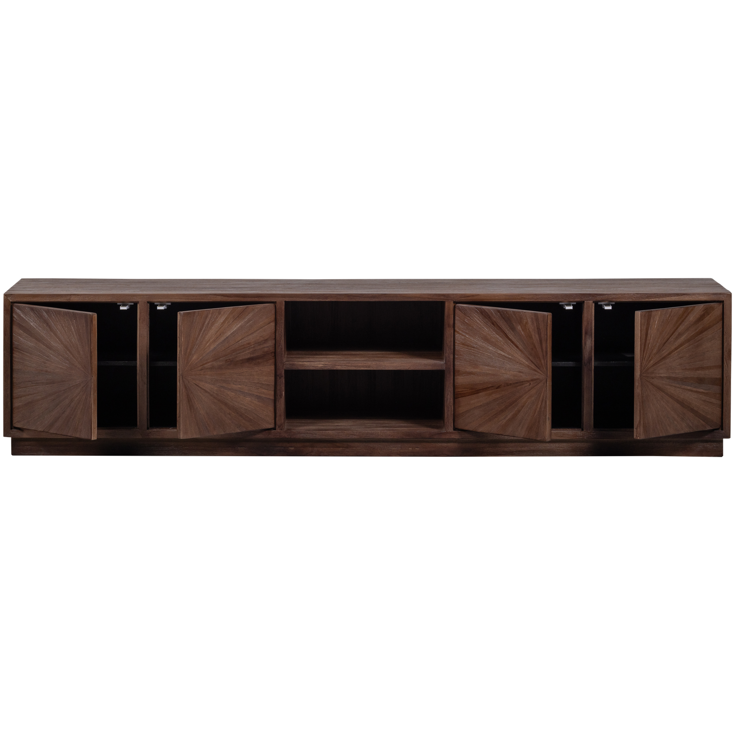 TV spintelė SUN su atviru skyriumi, perdirbta tikmedžio mediena, ruda