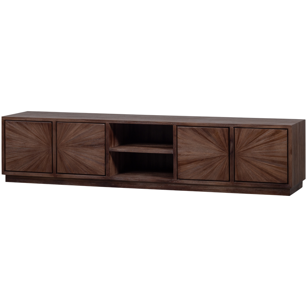 TV spintelė SUN su atviru skyriumi, perdirbta tikmedžio mediena, ruda