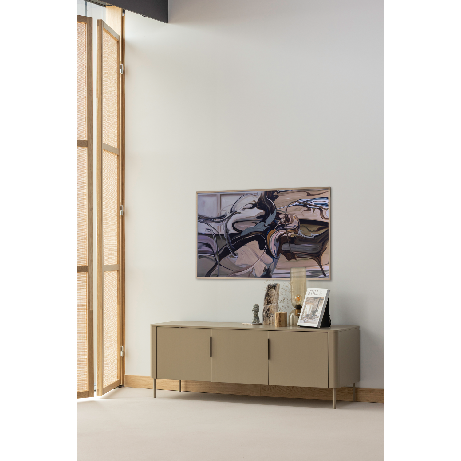 TV spintelė GUNNAR, pušis, purvo pilka