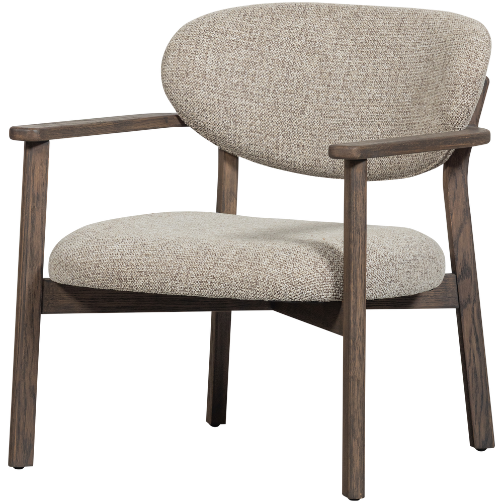 Fotelis UDAR, natūralus audinys, medinis rėmas, tamsiai rudos spalvos