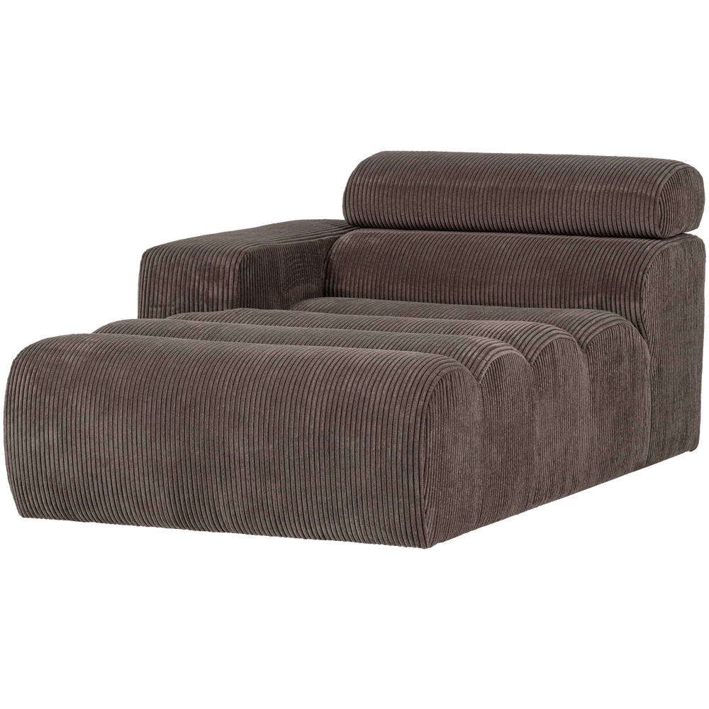 Chaise lounge NOVI, left side, ribbed fabric, grey-brown