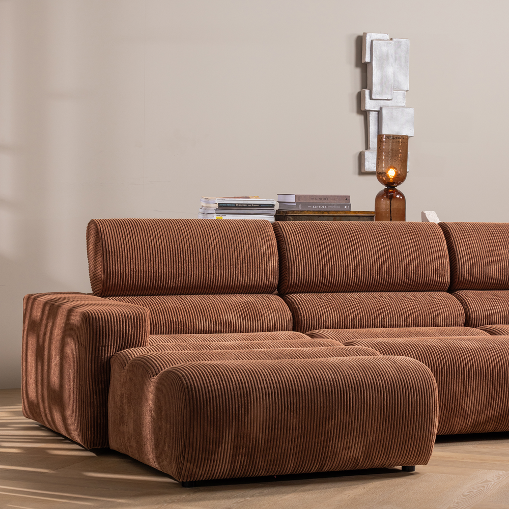 Šezlongo elementas NOVI, kairė pusė, briaunotas audinys, terakotinė