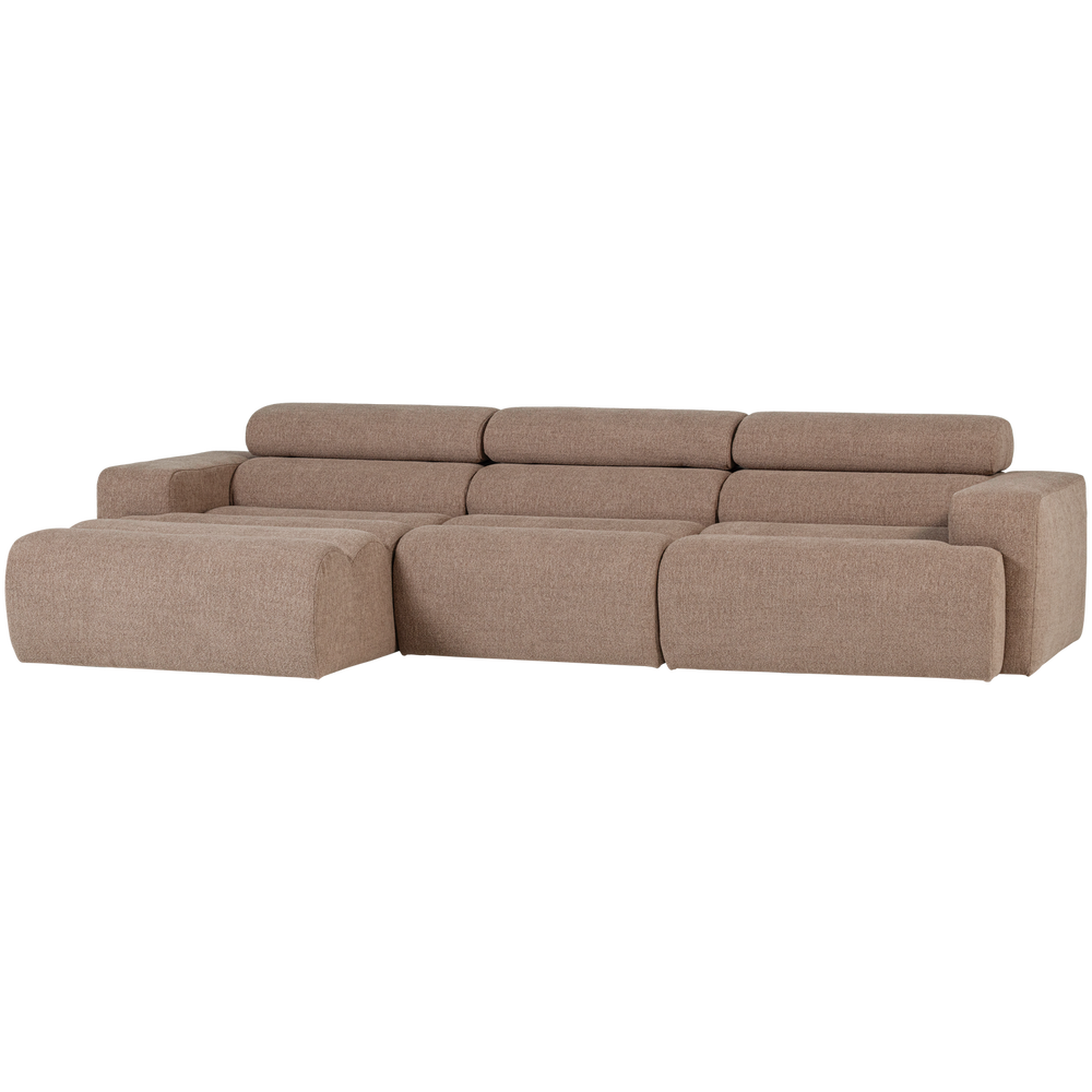 Šezlongo sofa NOVI, kairė pusė, buklė, pilkai rusva spalva