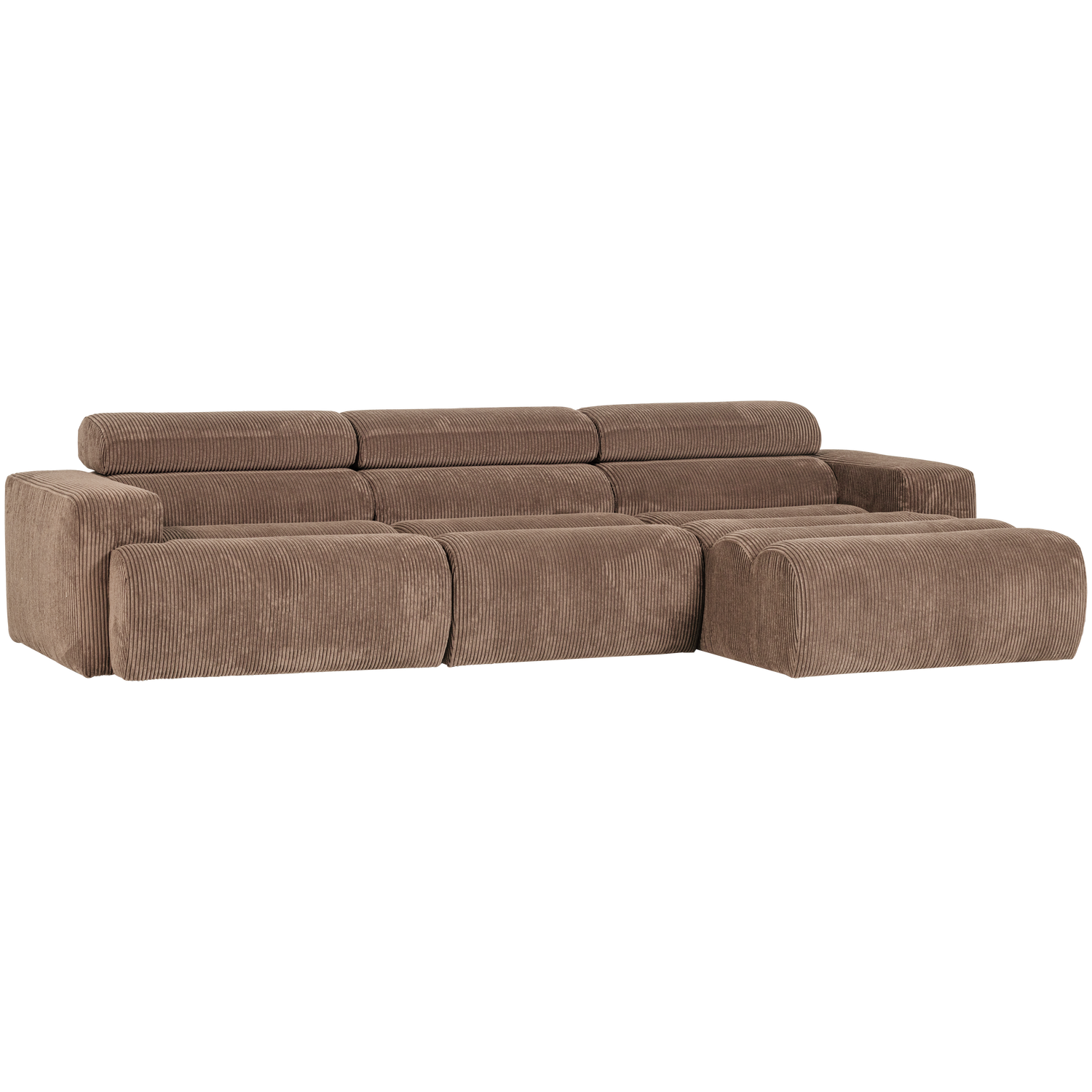 Šezlongo sofa NOVI, dešinė, briaunotas audinys, pilkai rusva