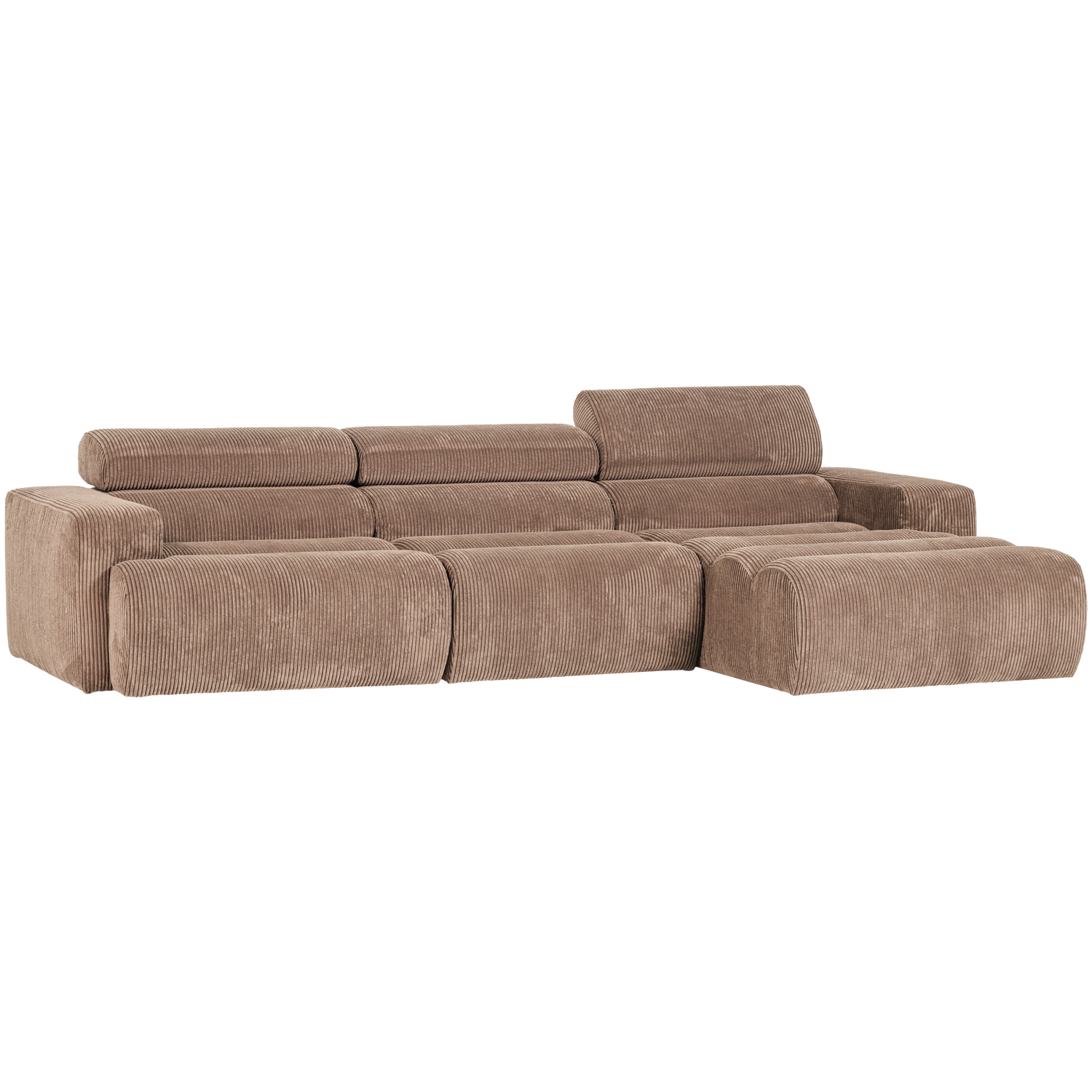 Šezlongo sofa NOVI, dešinė, briaunotas audinys, pilkai rusva