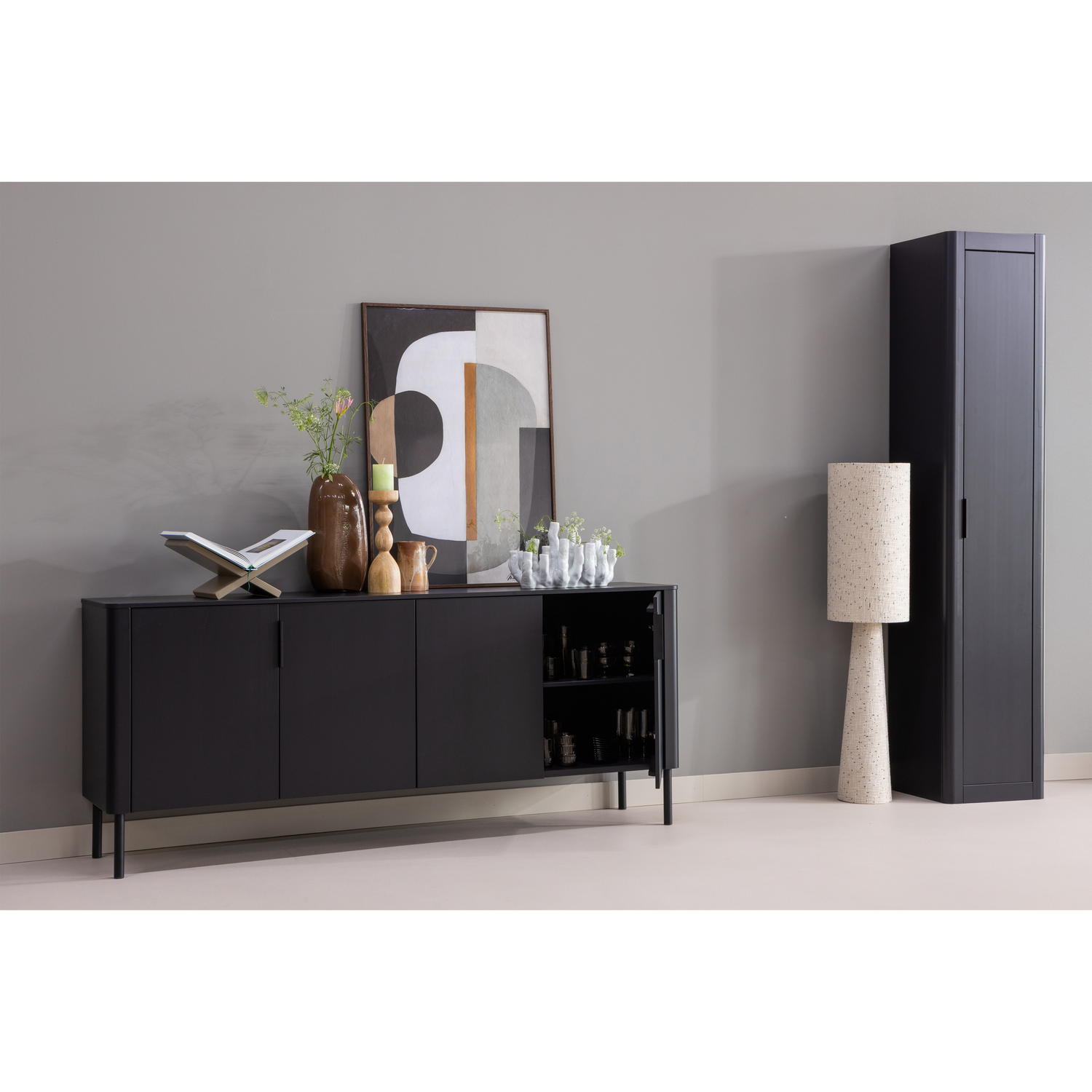 Komoda GUNNAR, pušis, matinė juoda