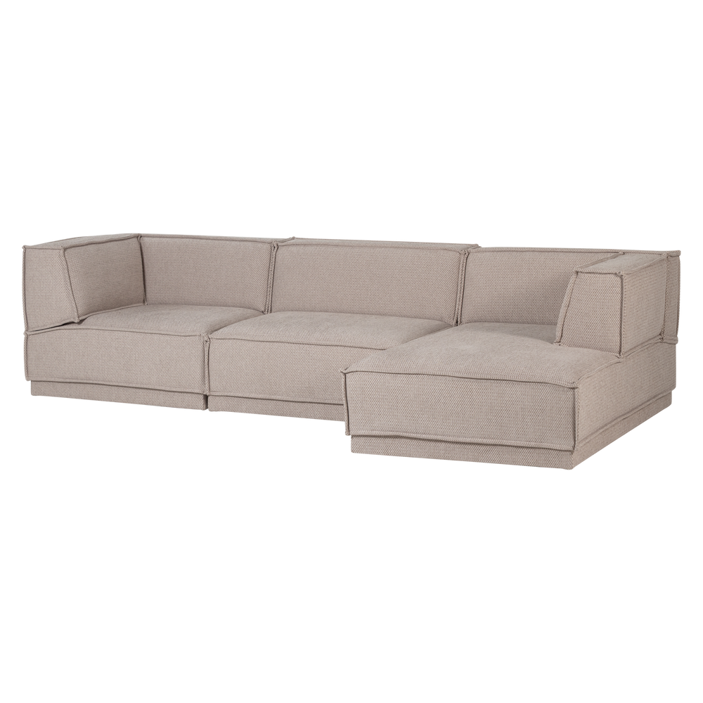 Kampinė sofa MANU su šezlongu dešiniuoju, šenilas natūralus