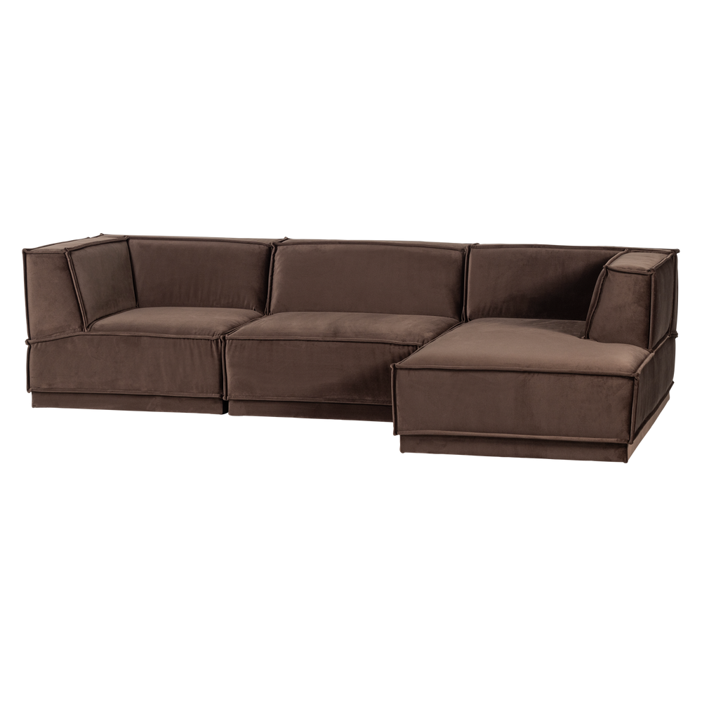 Kampinė sofa MANU su šezlongu dešiniuoju, veliūras ruda