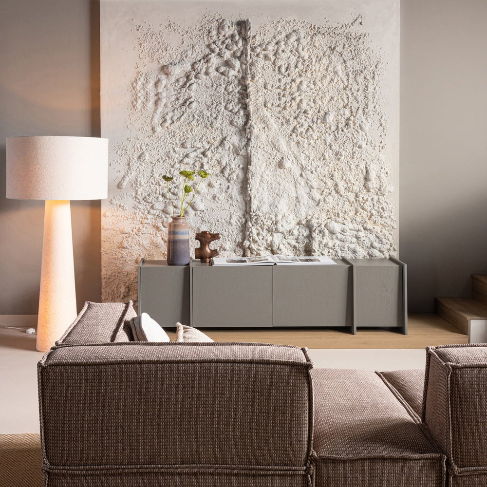 TV spintelė BROCK 200 cm uosis fanera šilta pilka