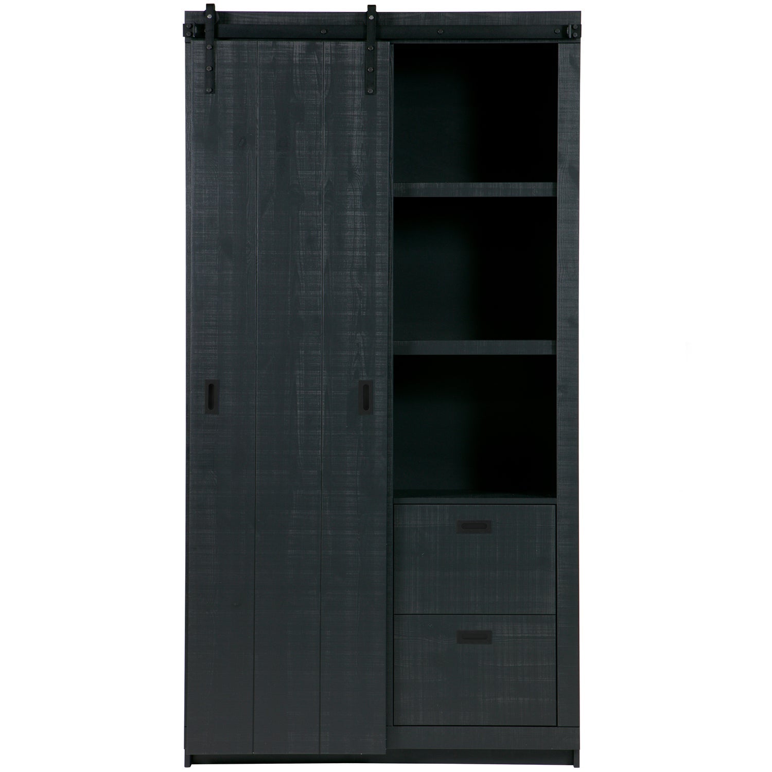 SLIDE BARN CABINET ROUGH SAWN PINE BLACK [fsc]