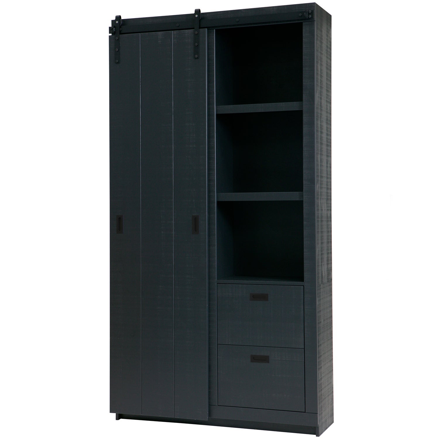 SLIDE BARN CABINET ROUGH SAWN PINE BLACK [fsc]