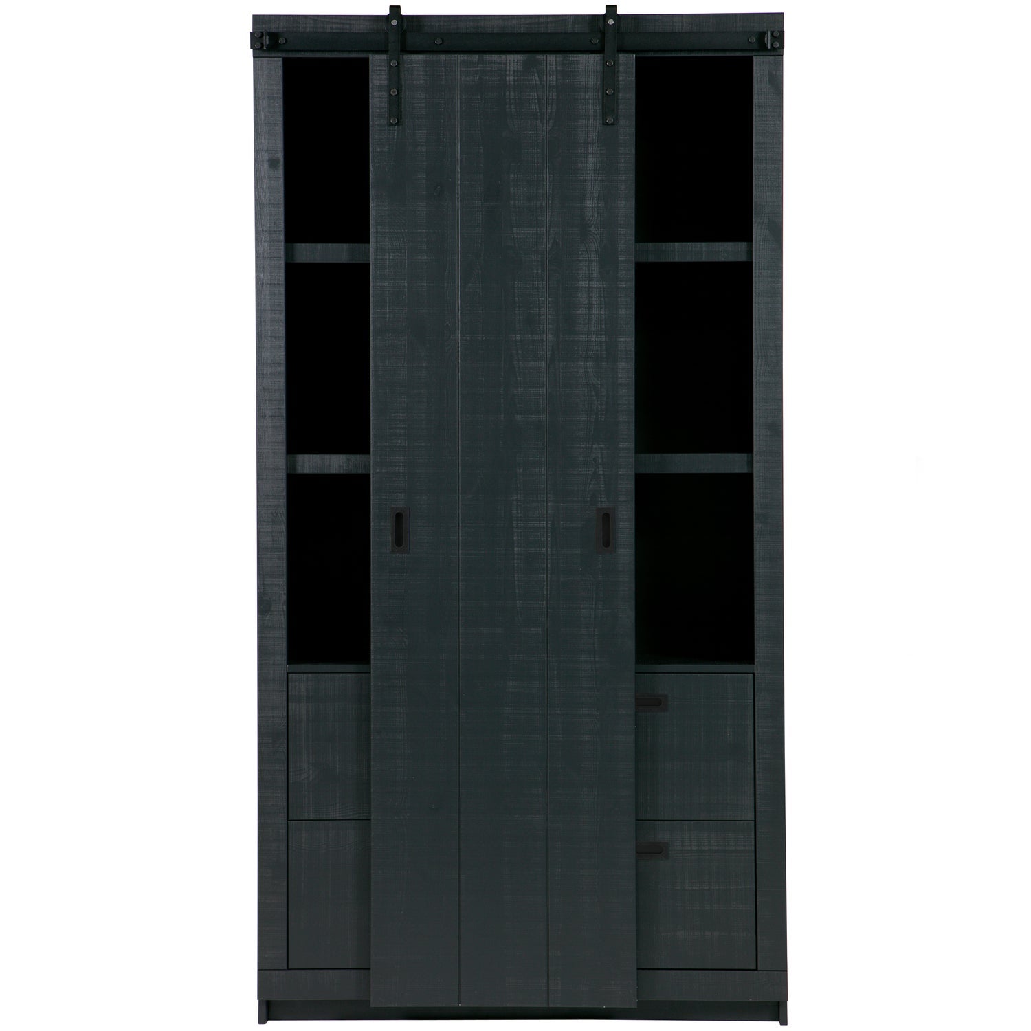 SLIDE BARN CABINET ROUGH SAWN PINE BLACK [fsc]