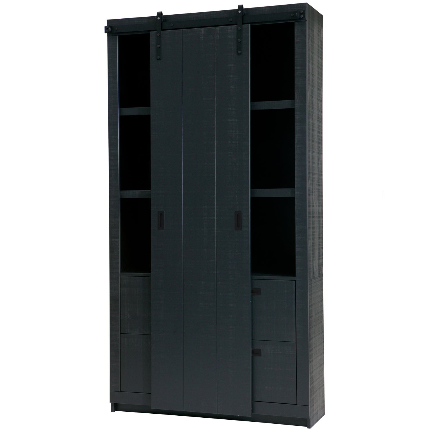 SLIDE BARN CABINET ROUGH SAWN PINE BLACK [fsc]