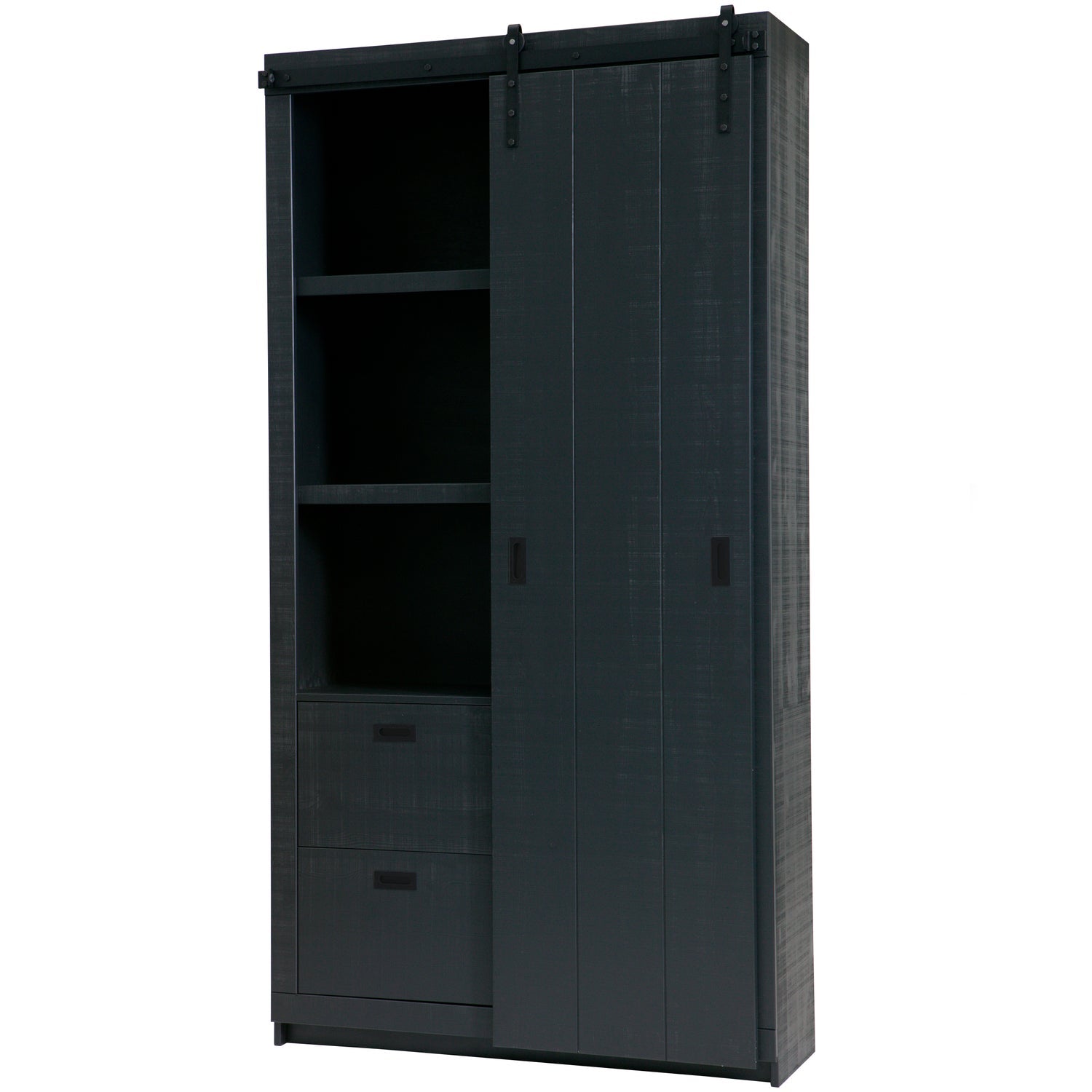 SLIDE BARN CABINET ROUGH SAWN PINE BLACK [fsc]