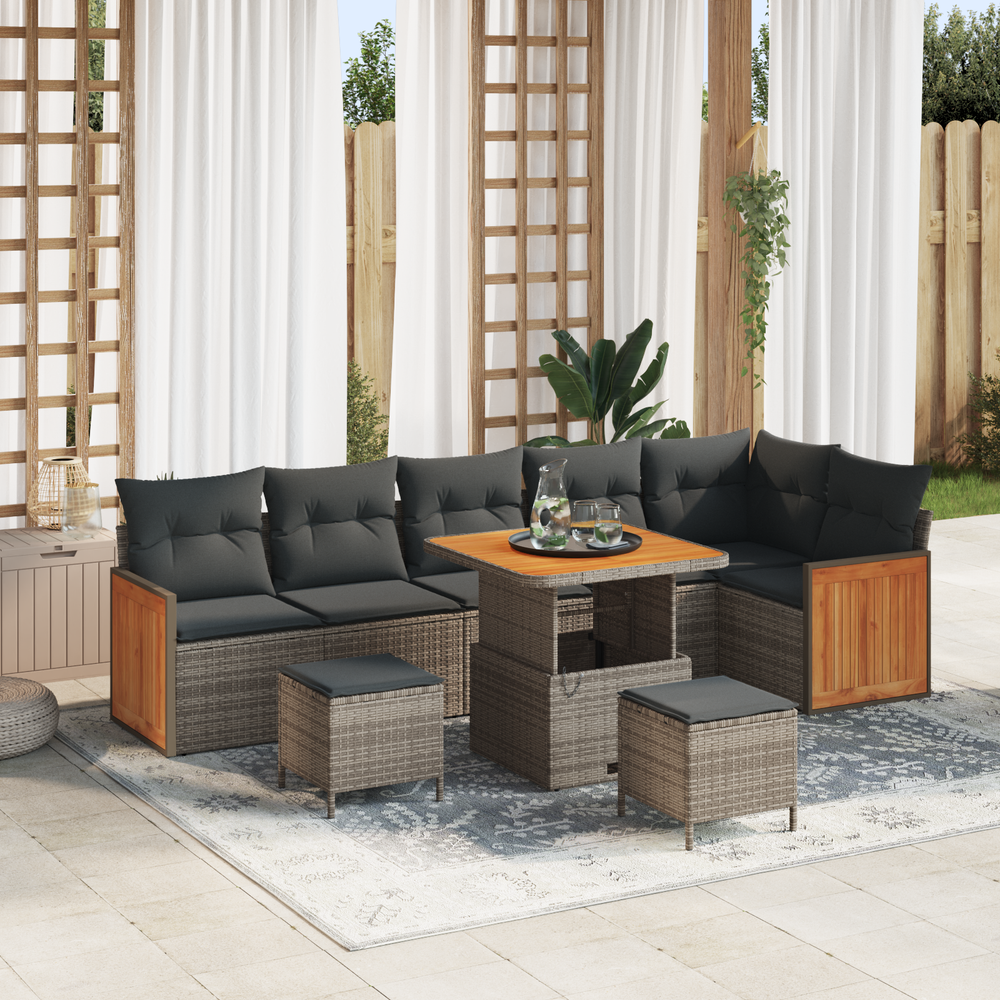 Sodo Sofų Rinkinys su pagalve 9 pcs Pilka