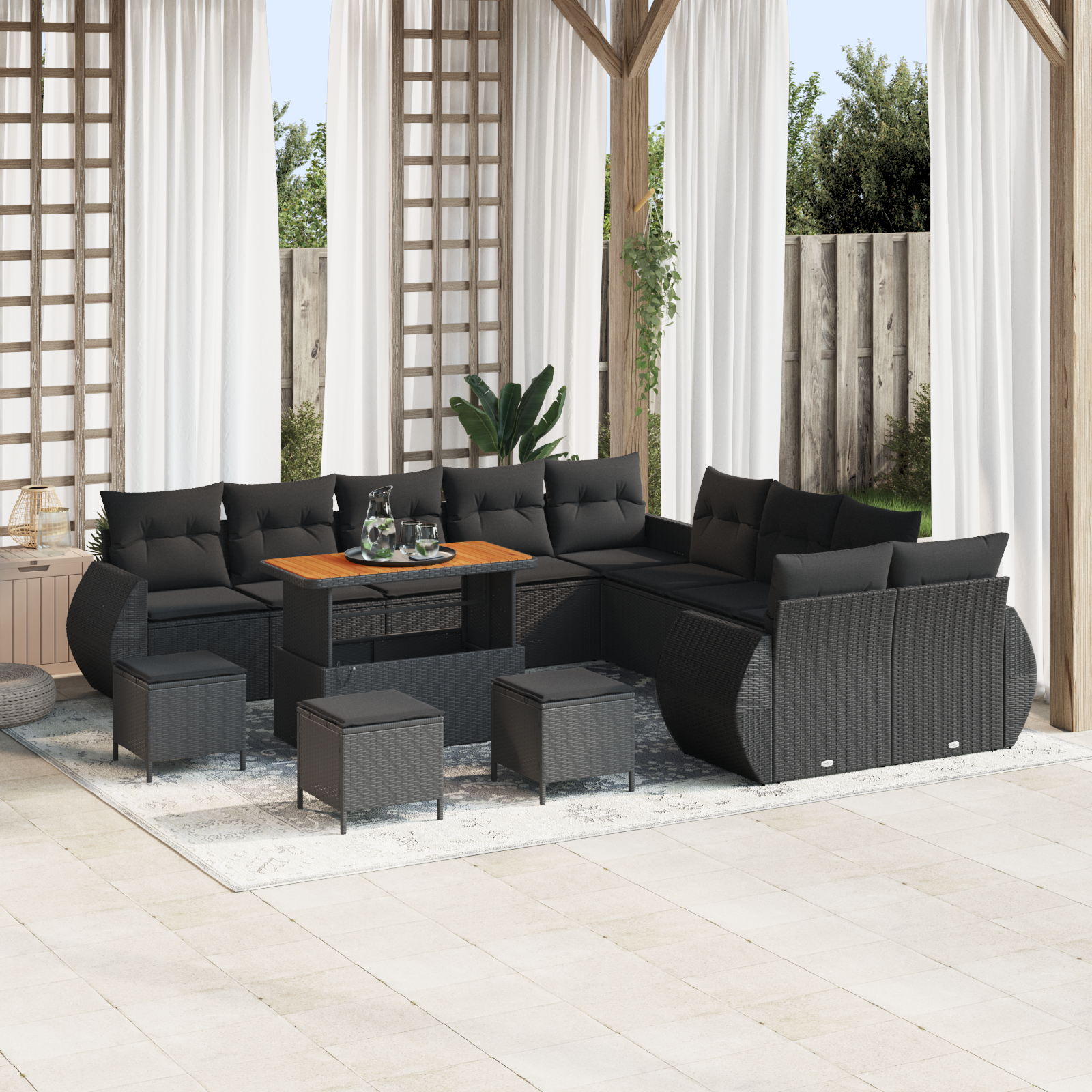 Sodo Sofų Rinkinys su pagalve 14 pcs Juoda 110 x 55 x 71 cm