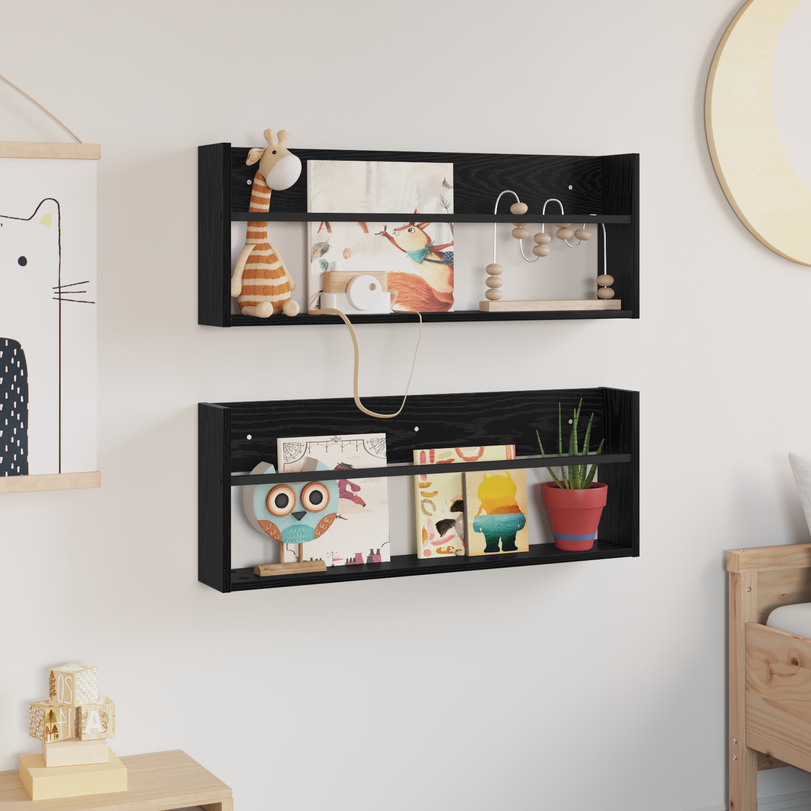 Žurnalų stovas su lentyna 2 pcs Juodas ąžuolas 80 x 12 x 30 cm