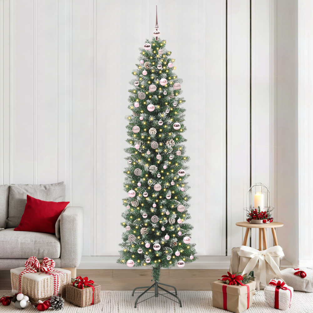 Artificial Slim Christmas Tree with 300 LED Green and White 240 cm