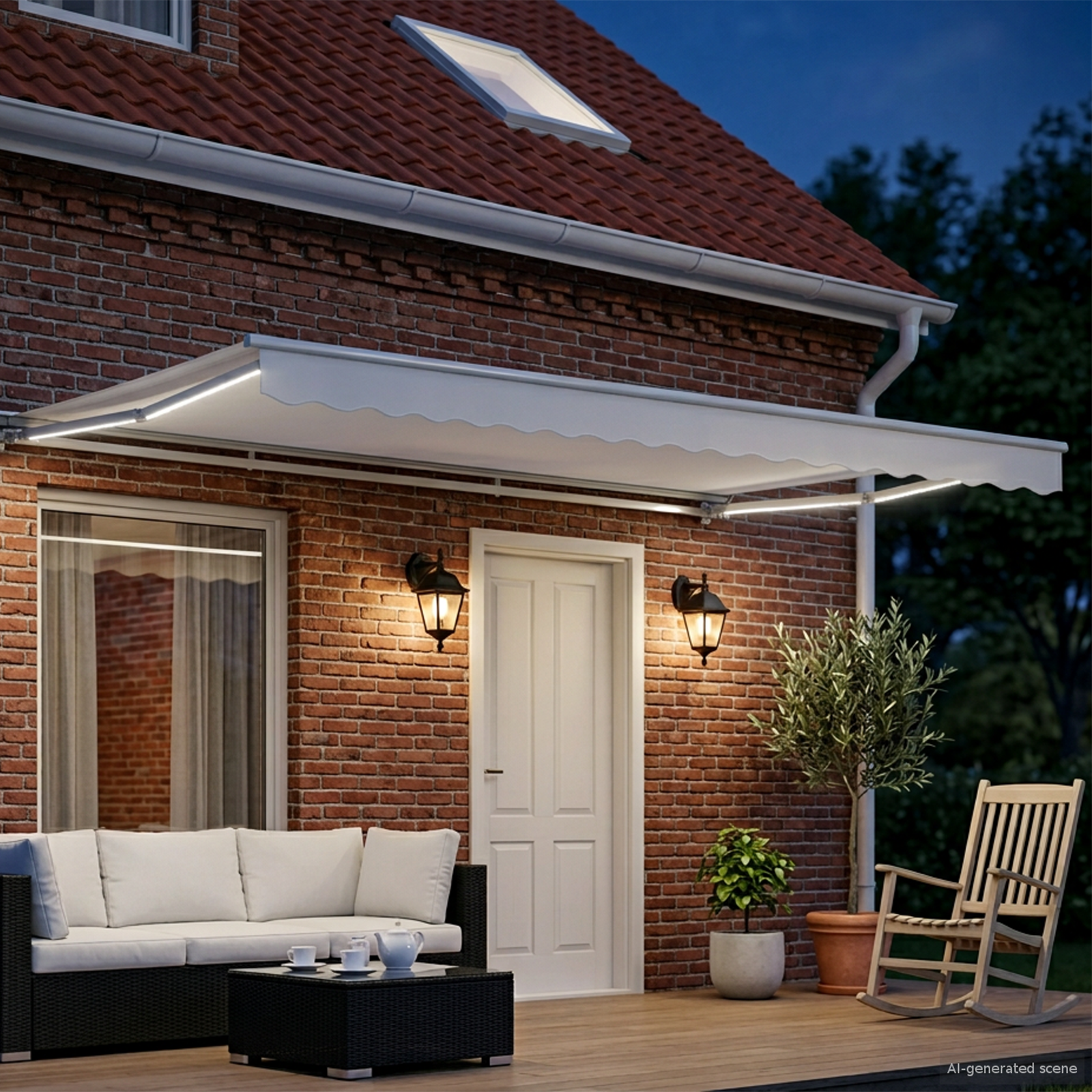 Manual Awning Frame with LED White 4 × 3 m