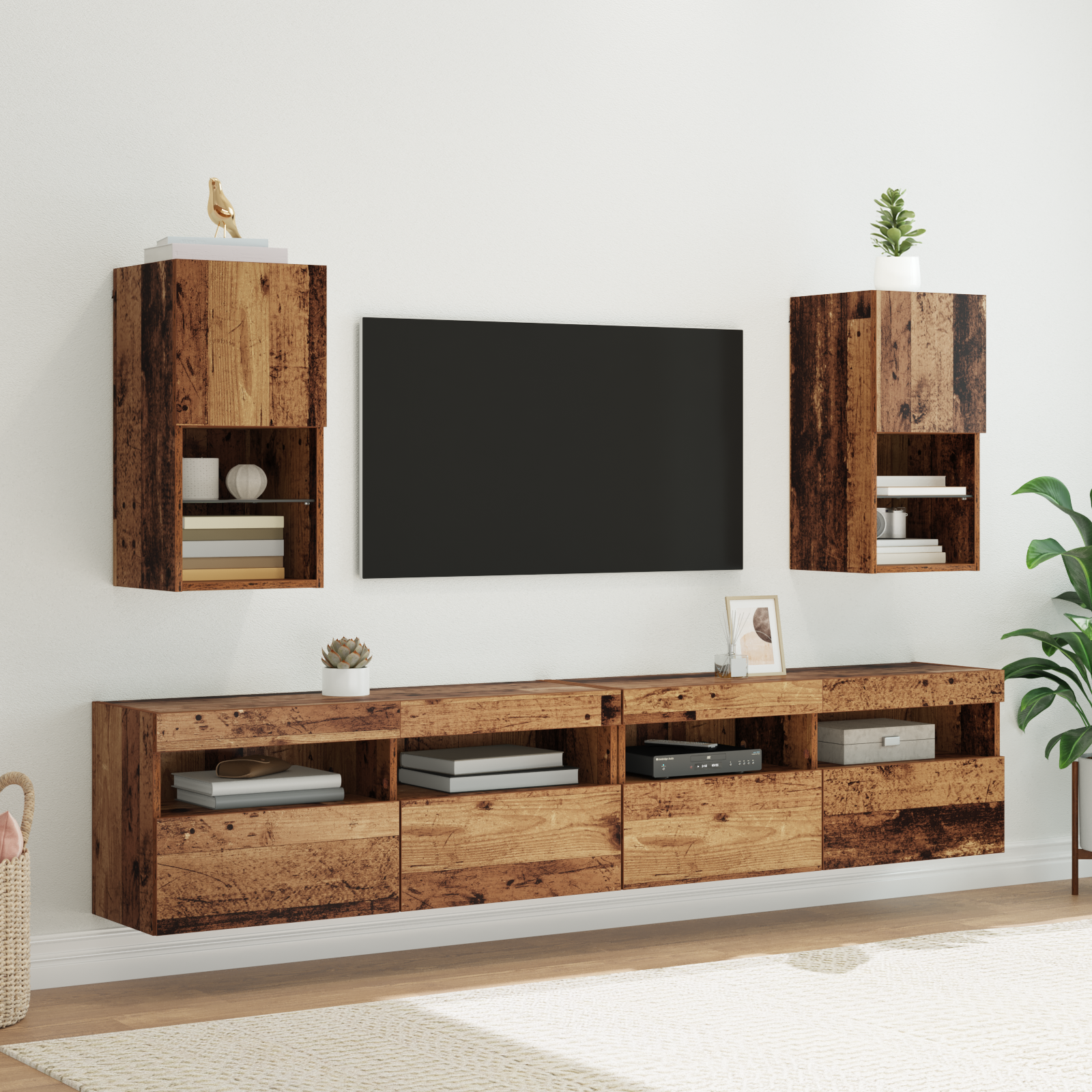 Wall-mounted TV cabinets 2 pcs Antique wood